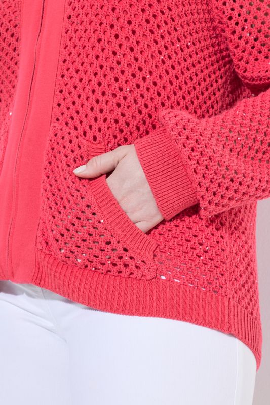 Openwork Knit Zip Up Sequined Blouson