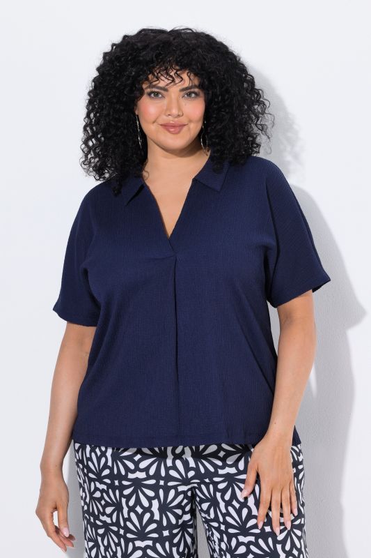 Polo Collar Short Sleeve T-Shirt Blouse