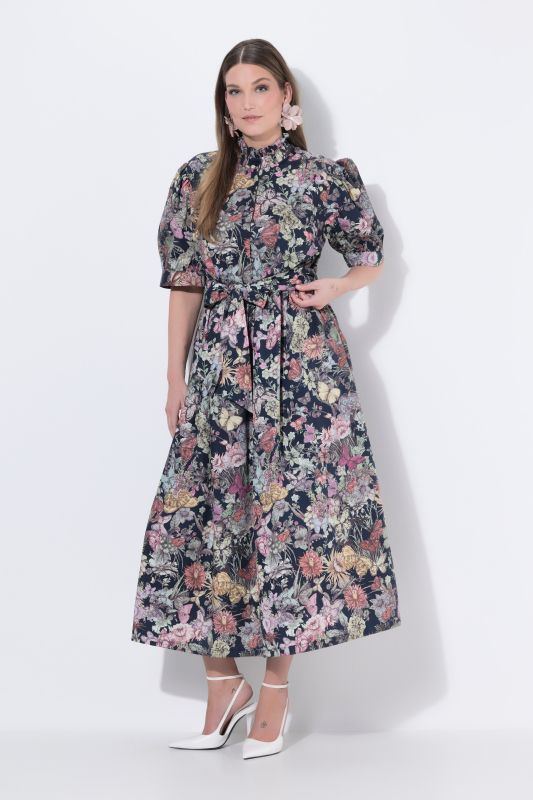 Vintage Botanical Print Button-Down Dress