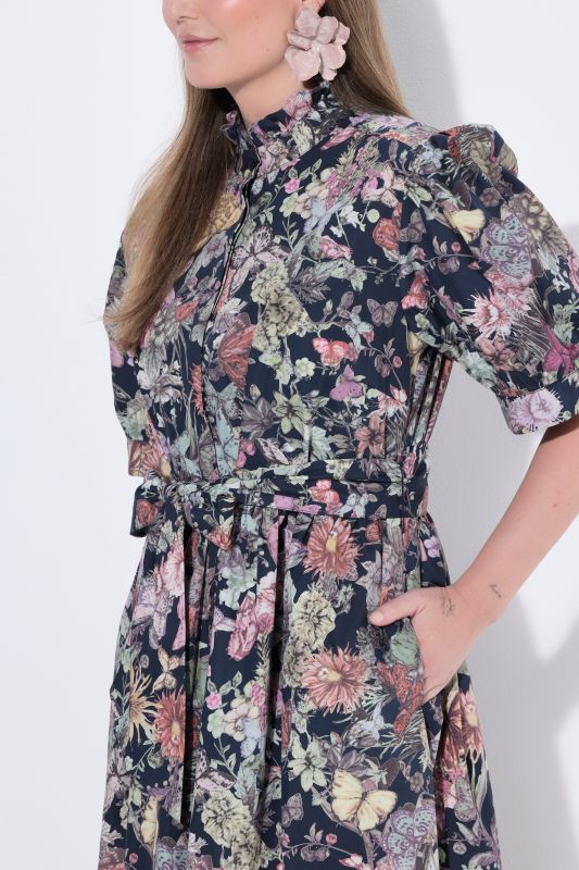 Vintage Botanical Print Button-Down Dress