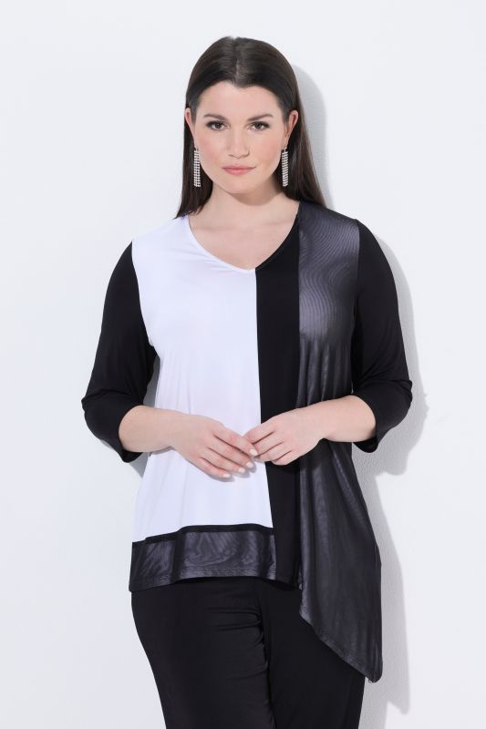 Asymmetric Colorblock Slinky Stretch-Knit T-Shirt Blouse