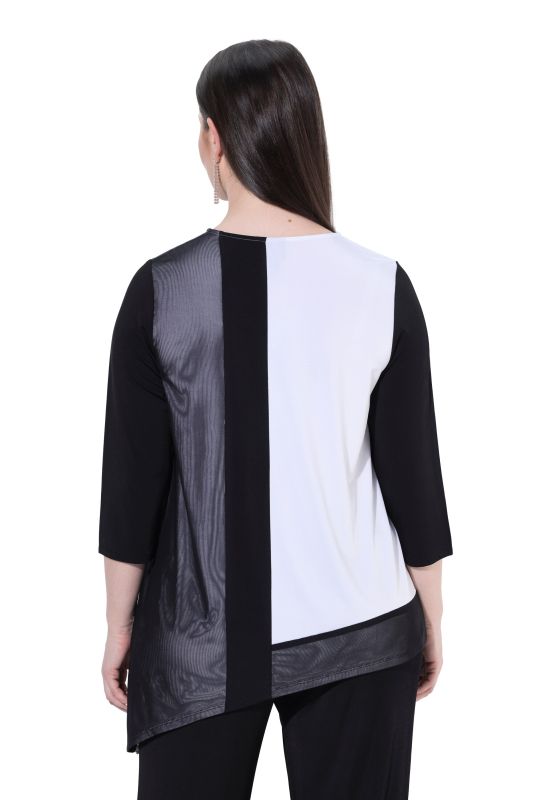 Asymmetric Colorblock Slinky Stretch-Knit T-Shirt Blouse