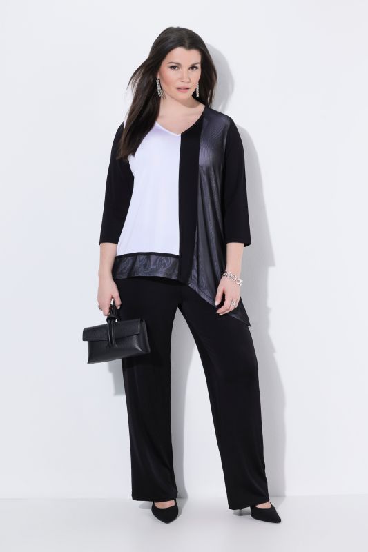 Asymmetric Colorblock Slinky Stretch-Knit T-Shirt Blouse
