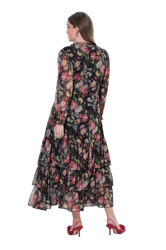 Floral Chiffon Long Sleeve Flounce Dress