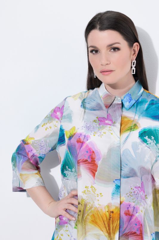 Watercolor Ginkgo 3/4 Sleeve Lyocell Blouse