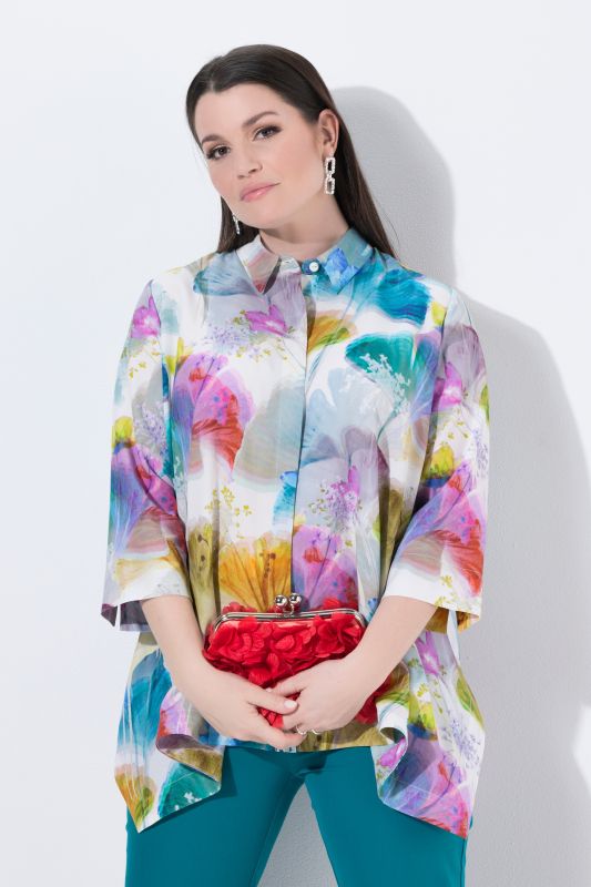 Watercolor Ginkgo 3/4 Sleeve Lyocell Blouse