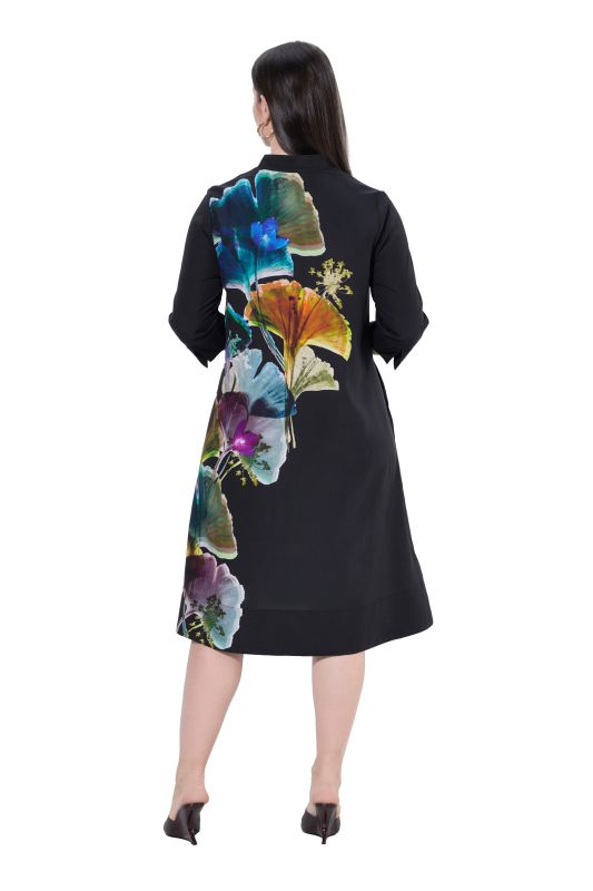 Watercolor Ginkgo 3/4 Sleeve A-Line Dress
