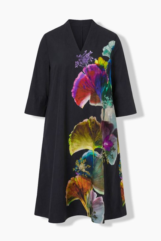 Watercolor Ginkgo 3/4 Sleeve A-Line Dress