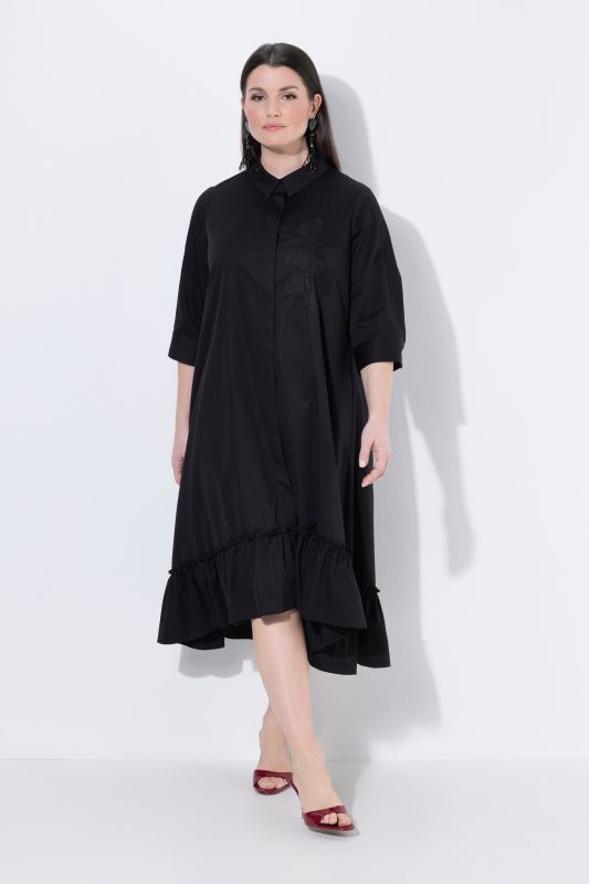 Tonal Ginkgo Embroidered Flounce Panel Dress