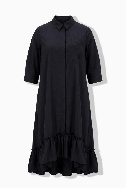 Tonal Ginkgo Embroidered Flounce Panel Dress