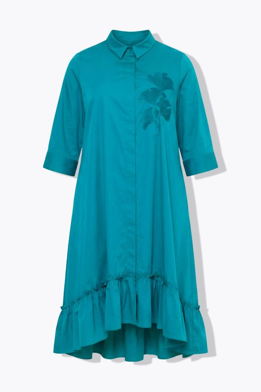 Tonal Ginkgo Embroidered Flounce Panel Dress