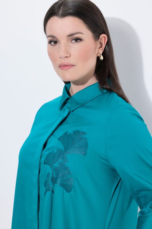 Tonal Ginkgo Embroidered Flounce Panel Dress
