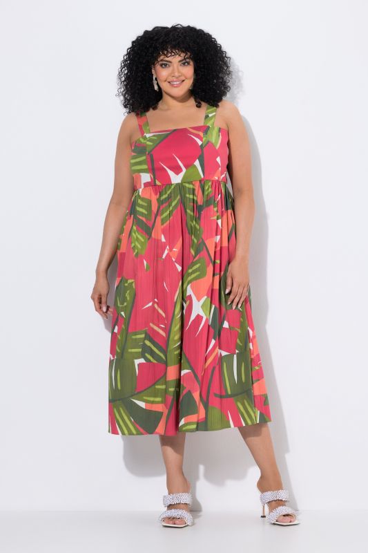 Pink Palm Smocked Sleeveless Dress