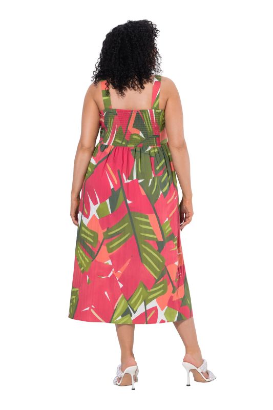 Pink Palm Smocked Sleeveless Dress