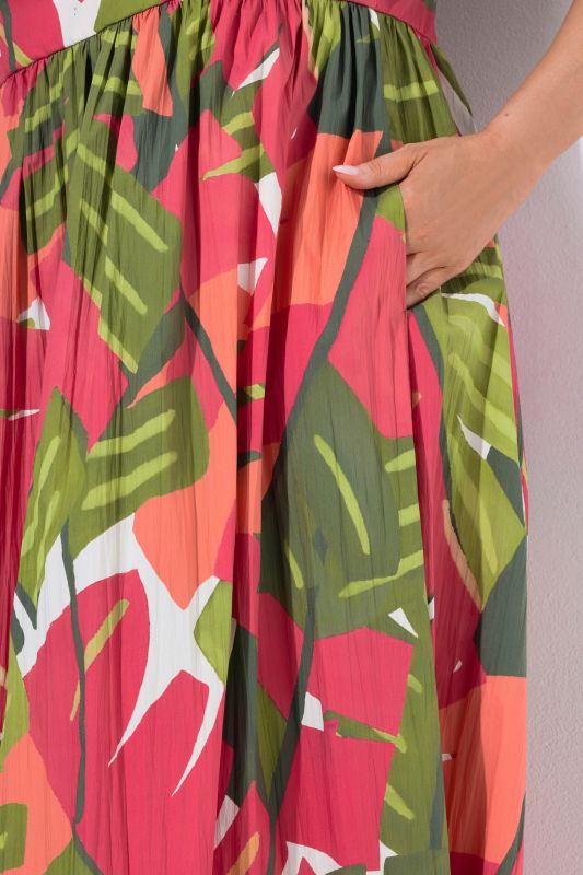 Pink Palm Smocked Sleeveless Dress