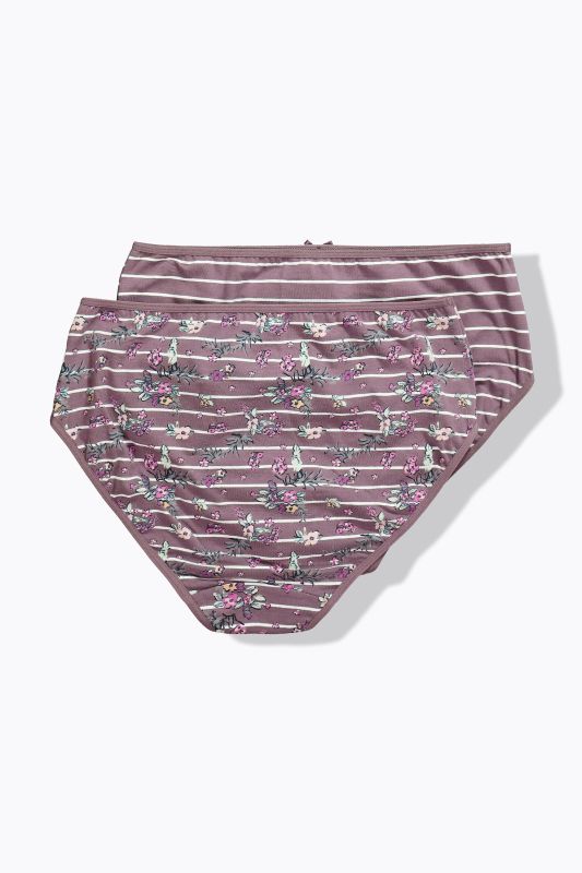 2 Pack Eco Cotton Floral Stripe Midi Briefs