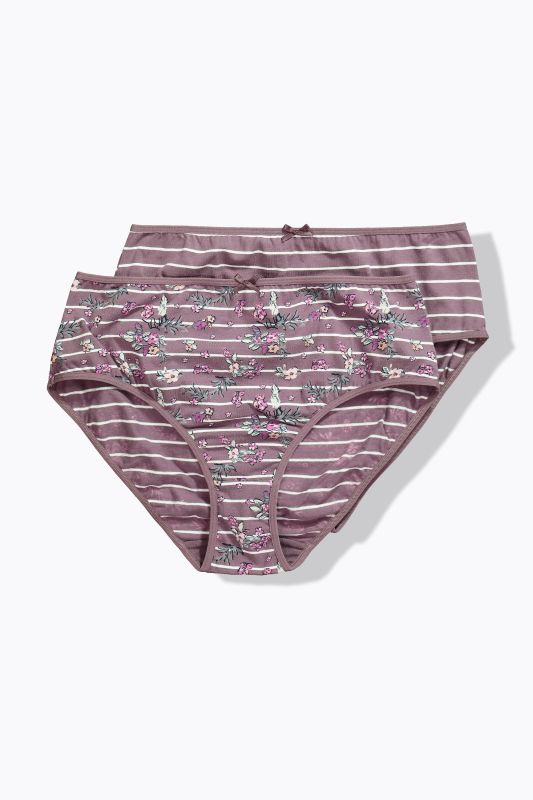 2 Pack Eco Cotton Floral Stripe Midi Briefs
