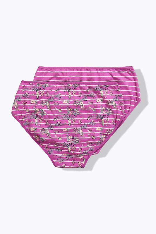 2 Pack Eco Cotton Floral Stripe Midi Briefs