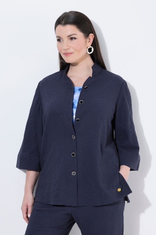 Textured Stand-Up Collar 3/4 Sleeve Jacket