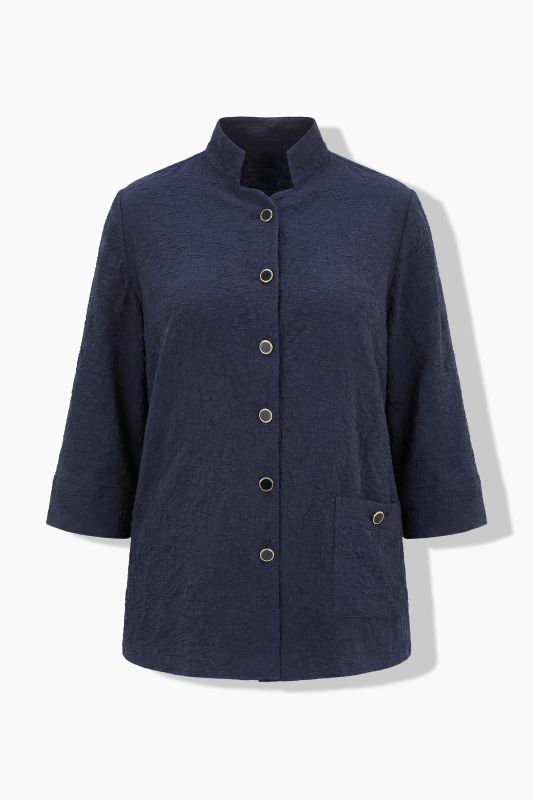 Textured Stand-Up Collar 3/4 Sleeve Jacket