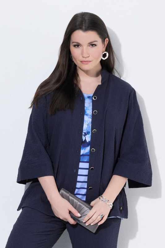Textured Stand-Up Collar 3/4 Sleeve Jacket