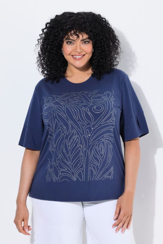 Rhinestone Leaf Short Sleeve Tee