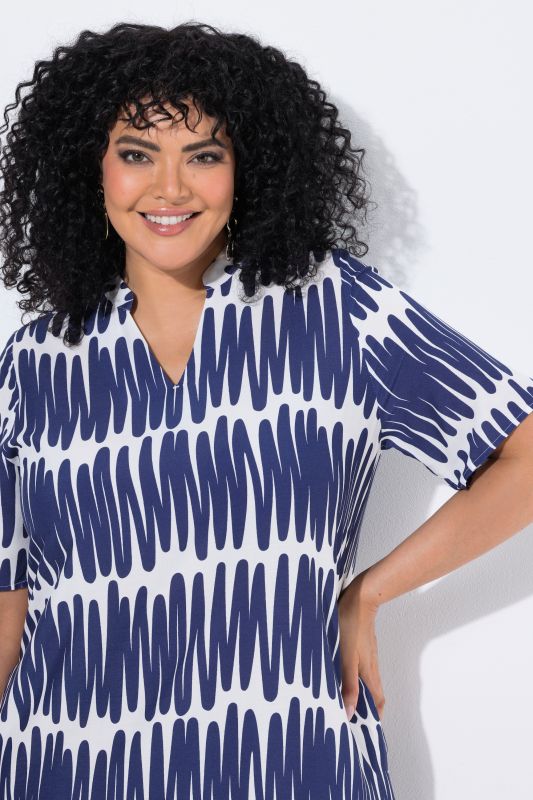 Scribble Print Short Sleeve Flounce Panel Dress