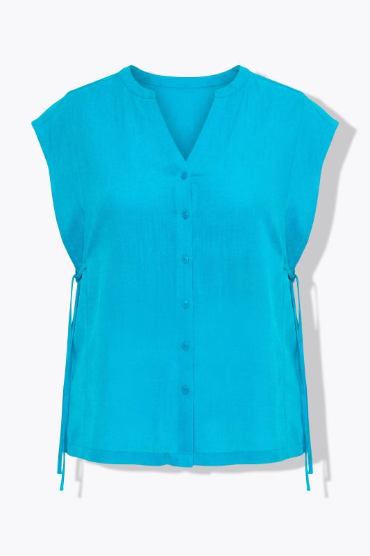 Ribbon Tie Sleeveless Button-Down Blouse