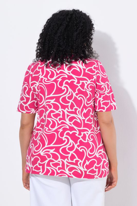 Abstract Swirl Print Short Sleeve Notch Neck Tee