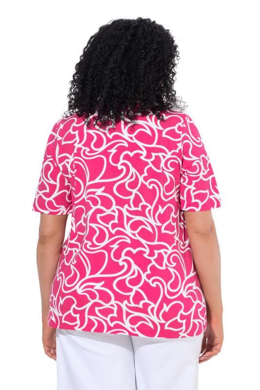 Abstract Swirl Print Short Sleeve Notch Neck Tee