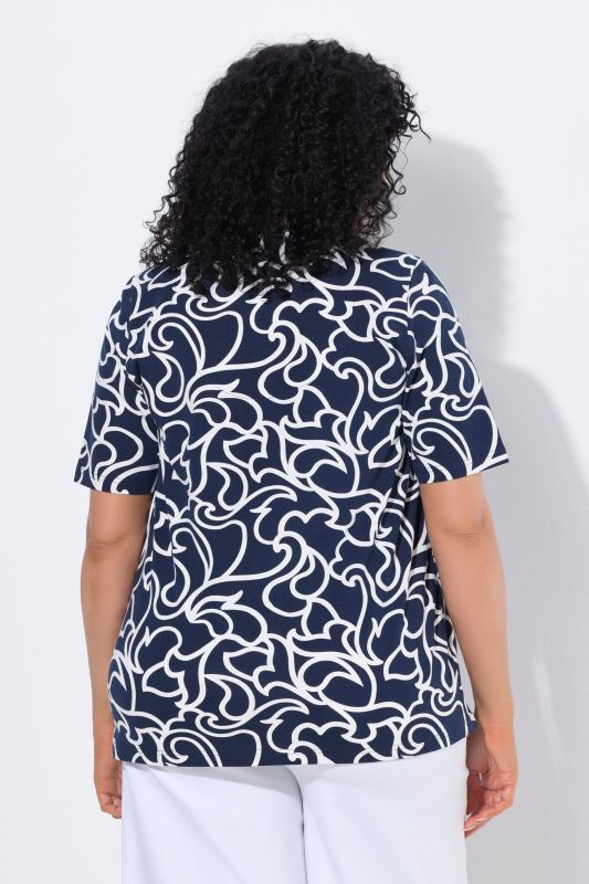 Abstract Swirl Print Short Sleeve Notch Neck Tee