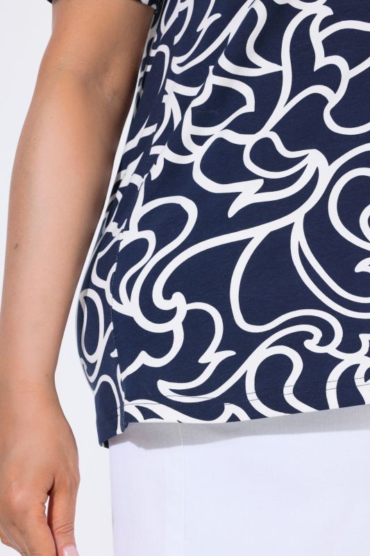 Abstract Swirl Print Short Sleeve Notch Neck Tee
