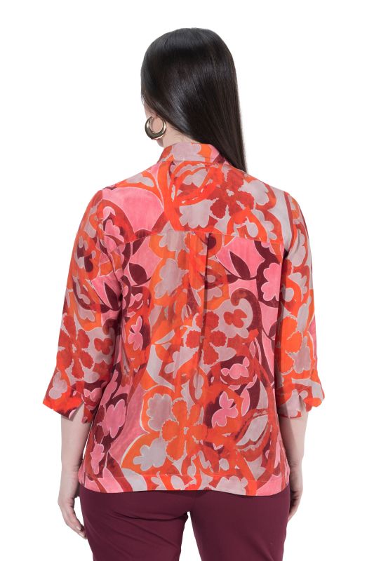 Pink Floral 3/4 Sleeve Button-Down Cupro Blouse
