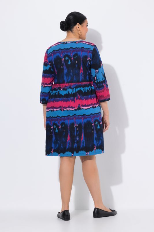 Marbled Stripe Square Neck Knit Empire Waist A-Line Pocket Dress