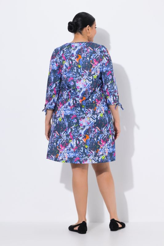 Splatter Paint 3/4 Sleeve Knit A-Line Pocket Dress