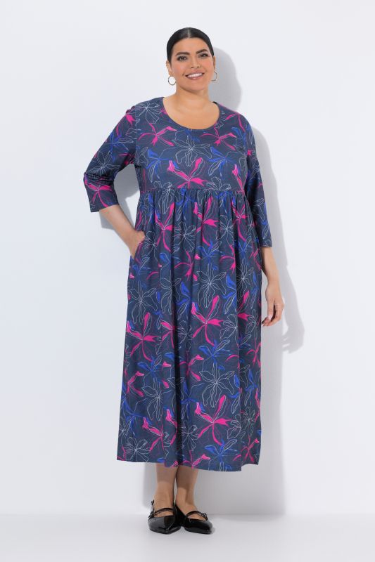 Neon Flower Empire Waist Knit Empire Waist A-Line Pocket Dress