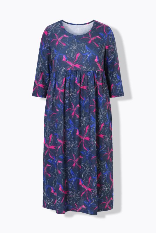 Neon Flower Empire Waist Knit Empire Waist A-Line Pocket Dress