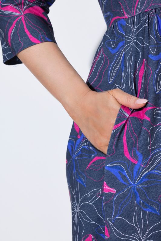 Neon Flower Empire Waist Knit Empire Waist A-Line Pocket Dress