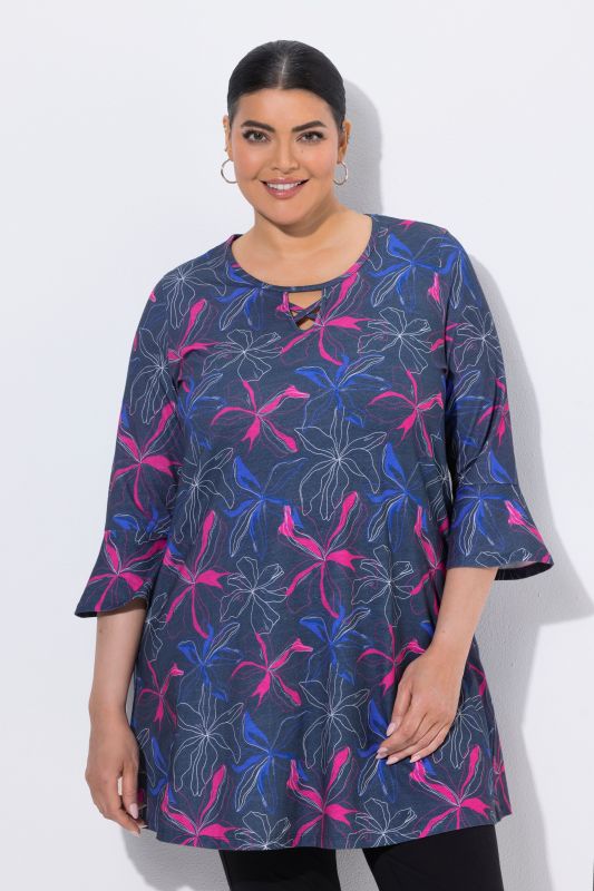 Neon Flower 3/4 Sleeve Knit A-Line Tunic