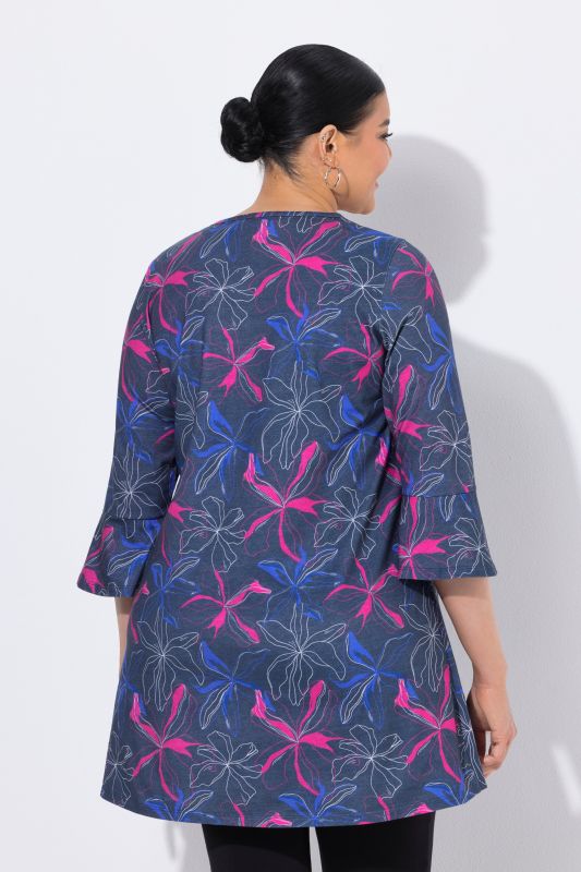 Neon Flower 3/4 Sleeve Knit A-Line Tunic