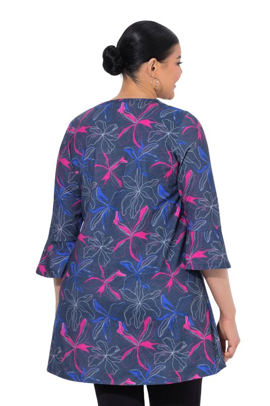 Neon Flower 3/4 Sleeve Knit A-Line Tunic