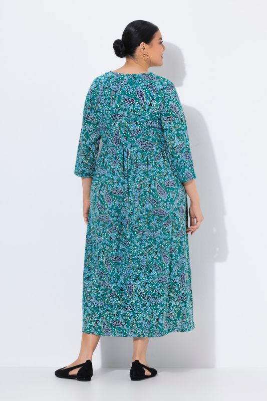 Paisley Bloom V-Neck Knit Empire Waist A-Line Pocket Dress
