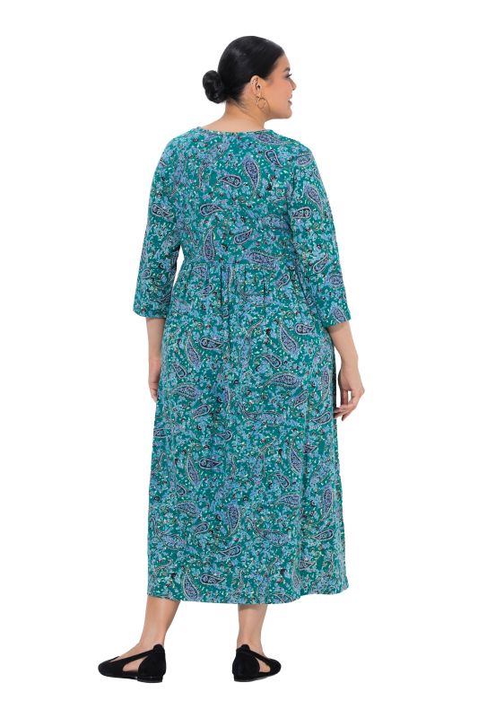 Paisley Bloom V-Neck Knit Empire Waist A-Line Pocket Dress