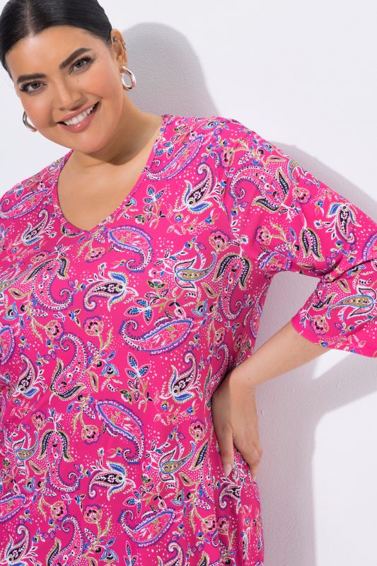 Matte Jersey Pink Paisley A-Line Tunic