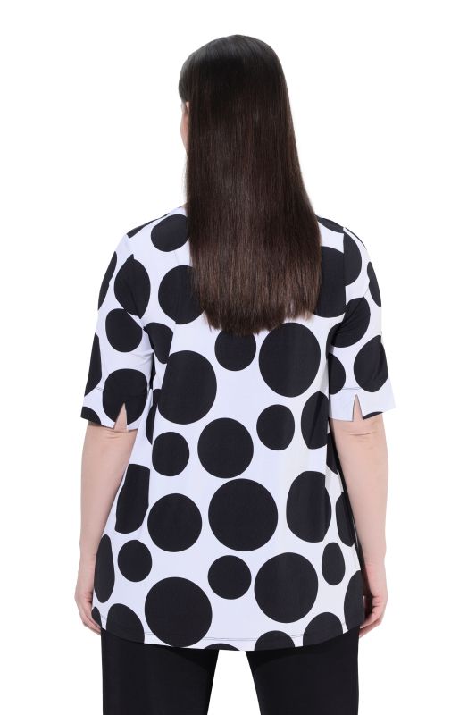 Polka Dot Slinky Stretch-Fit Godet Pleated T-Shirt Blouse
