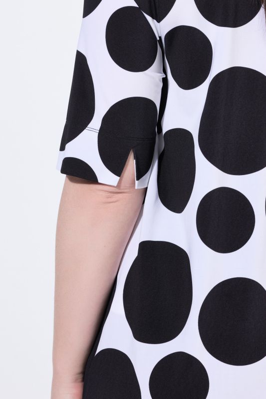 Polka Dot Slinky Stretch-Fit Godet Pleated T-Shirt Blouse