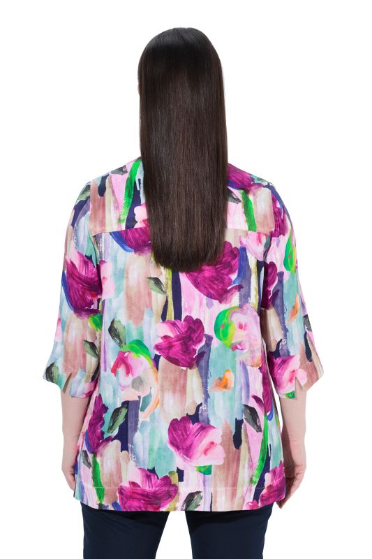 Brushstroke Floral 3/4 Sleeve Satin Blouse