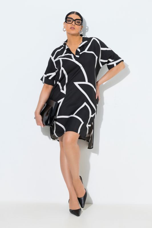 Leaf Outline Collared Hi-Low Dress
