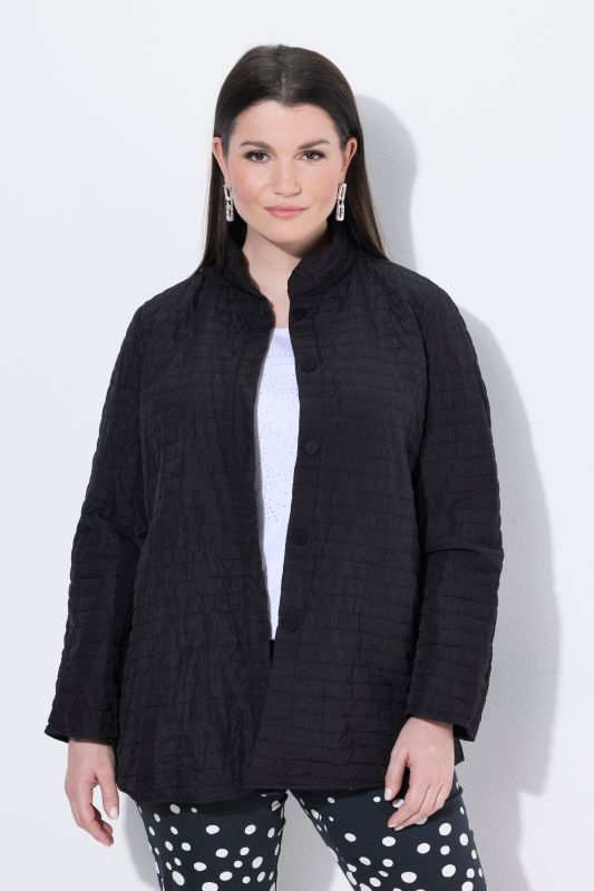Crinkle Quilted Long Sleeve Crepe Jacket