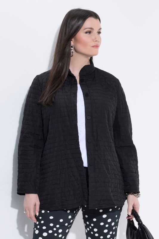 Crinkle Quilted Long Sleeve Crepe Jacket